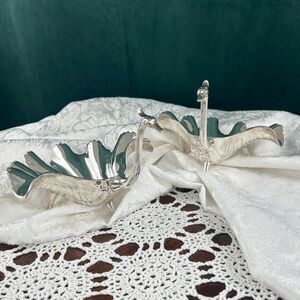 Vintage Pair of Silver Plated Scalloped Peacock Crane Decorative Dishes